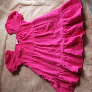 Puff Sleeve Cotton Mini Dress, XS